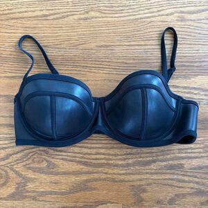 Traingl triangle black faux leather style push-up swim suit top bra